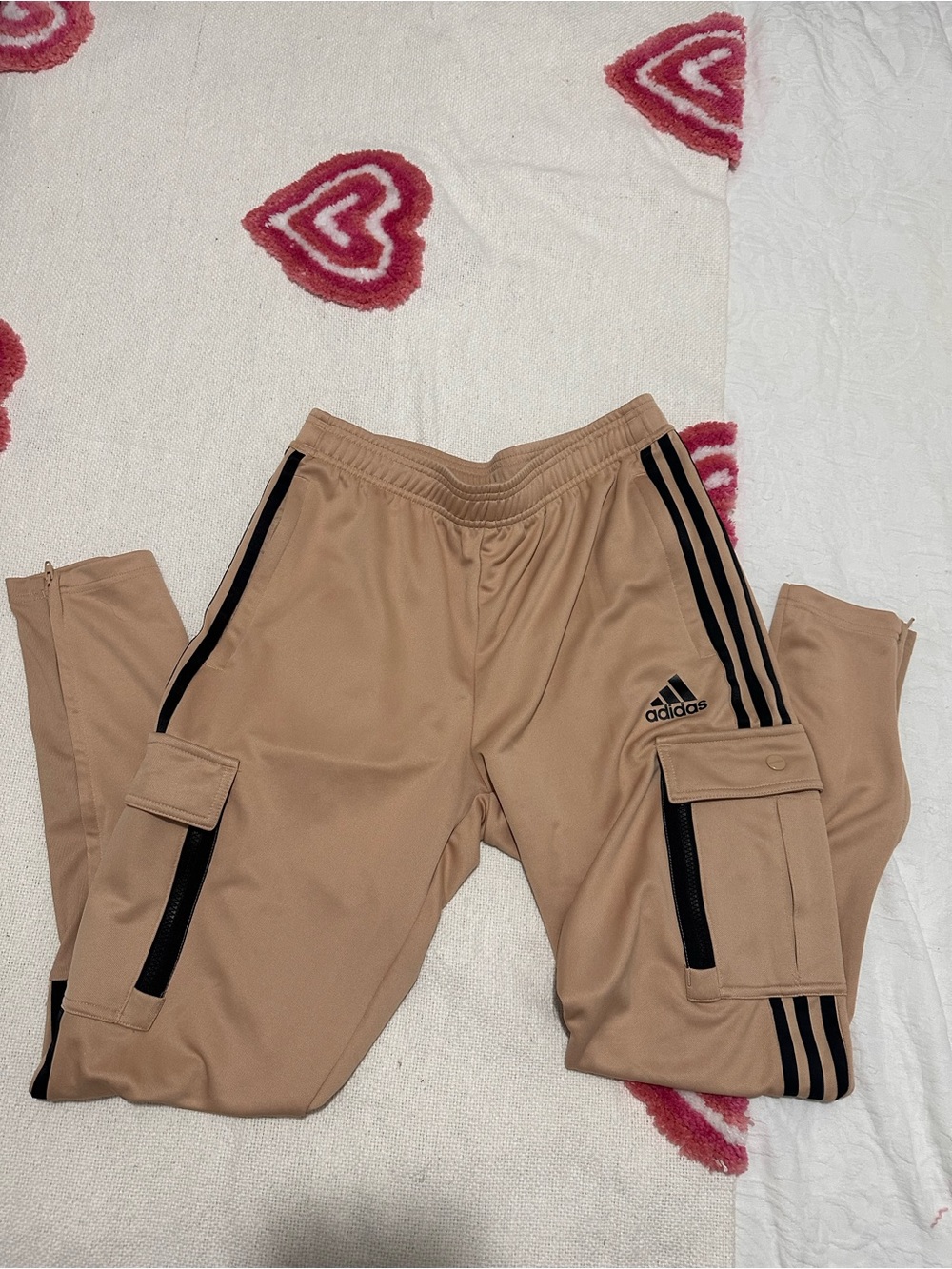 Adidas Tiro Tan Cargo Track Pants with Black Stripes